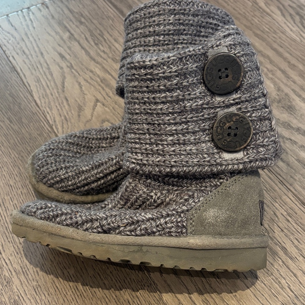 UGG Gray Knit Button Kids Boots